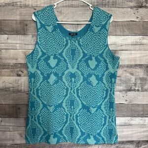 Misook Signature Knit Sleeveless Tank Top Green Teal Patterned Size Large